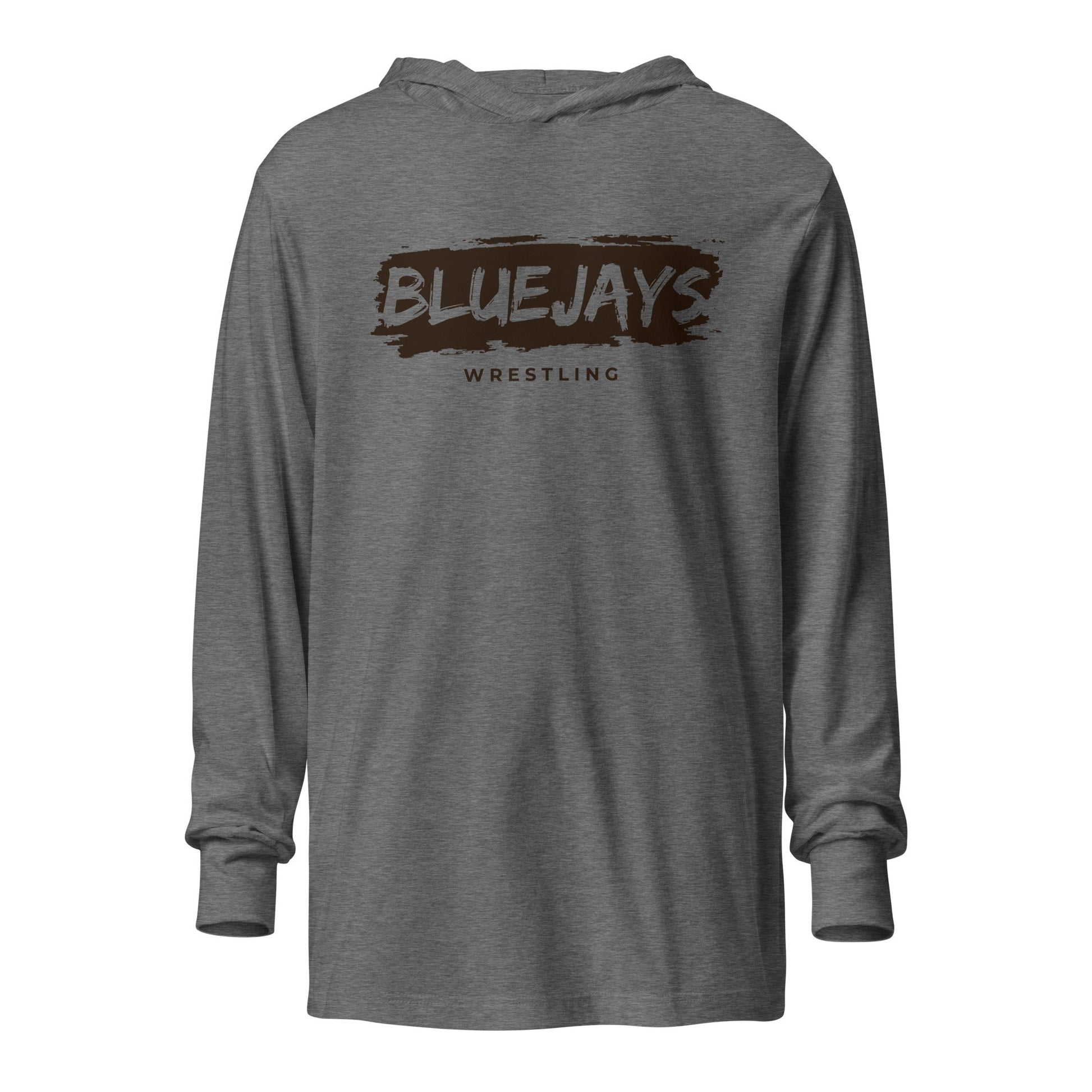 Performance | Hooded Long Sleeve T Shirt | Middlesex Bluejays Wrestling | Script Logo