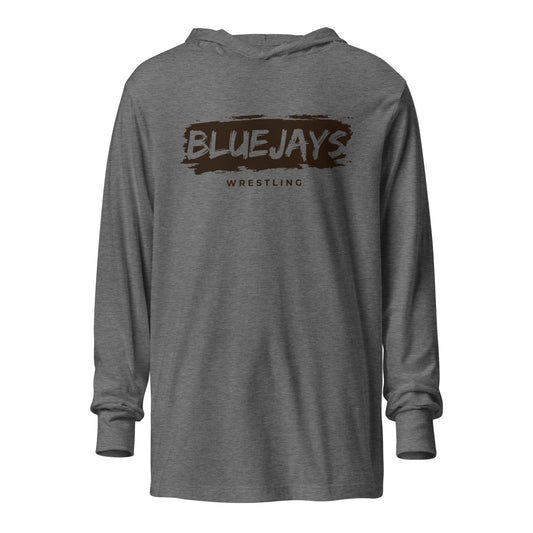 Performance | Hooded Long Sleeve T Shirt | Middlesex Bluejays Wrestling | Script Logo