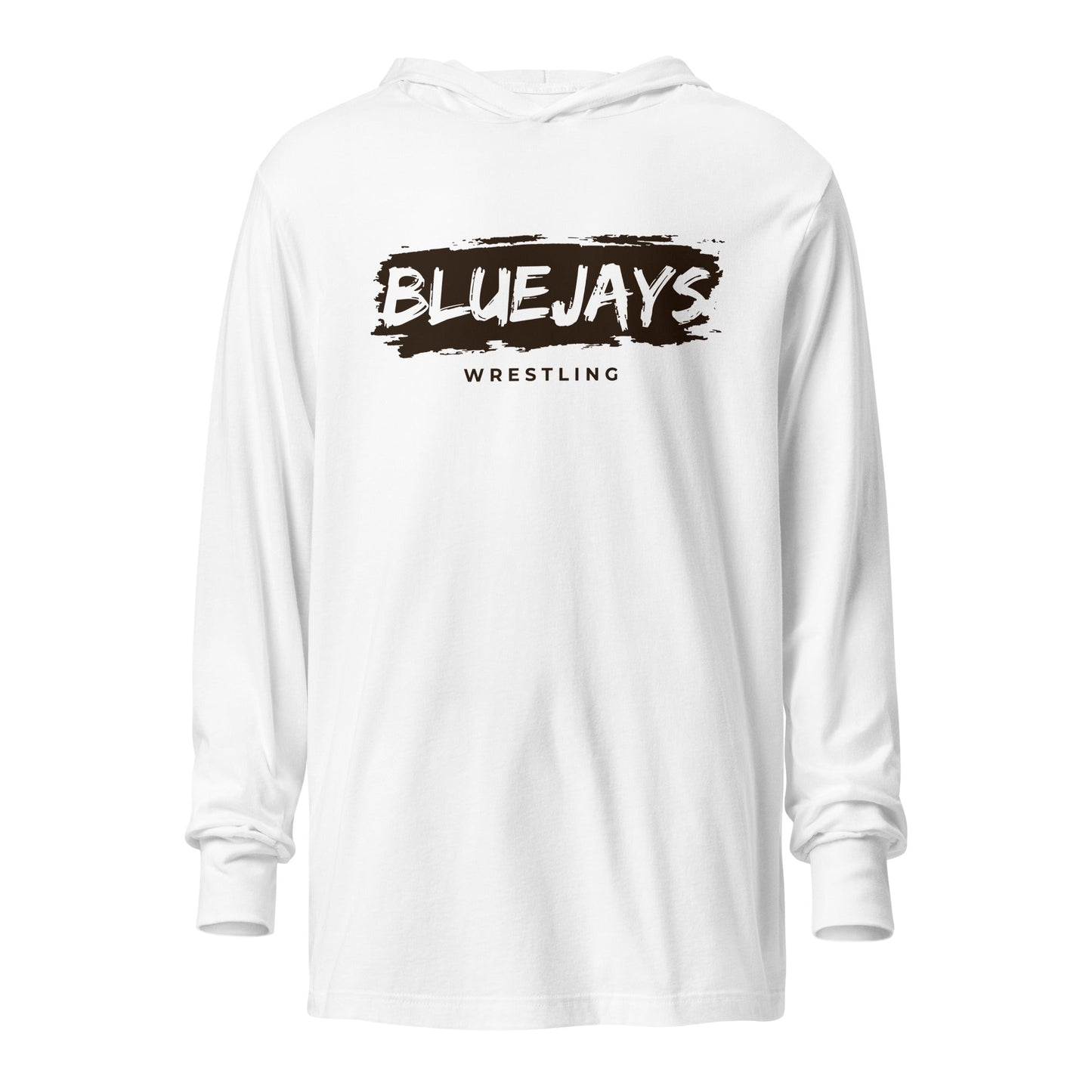 Performance | Hooded Long Sleeve T Shirt | Middlesex Bluejays Wrestling | Script Logo