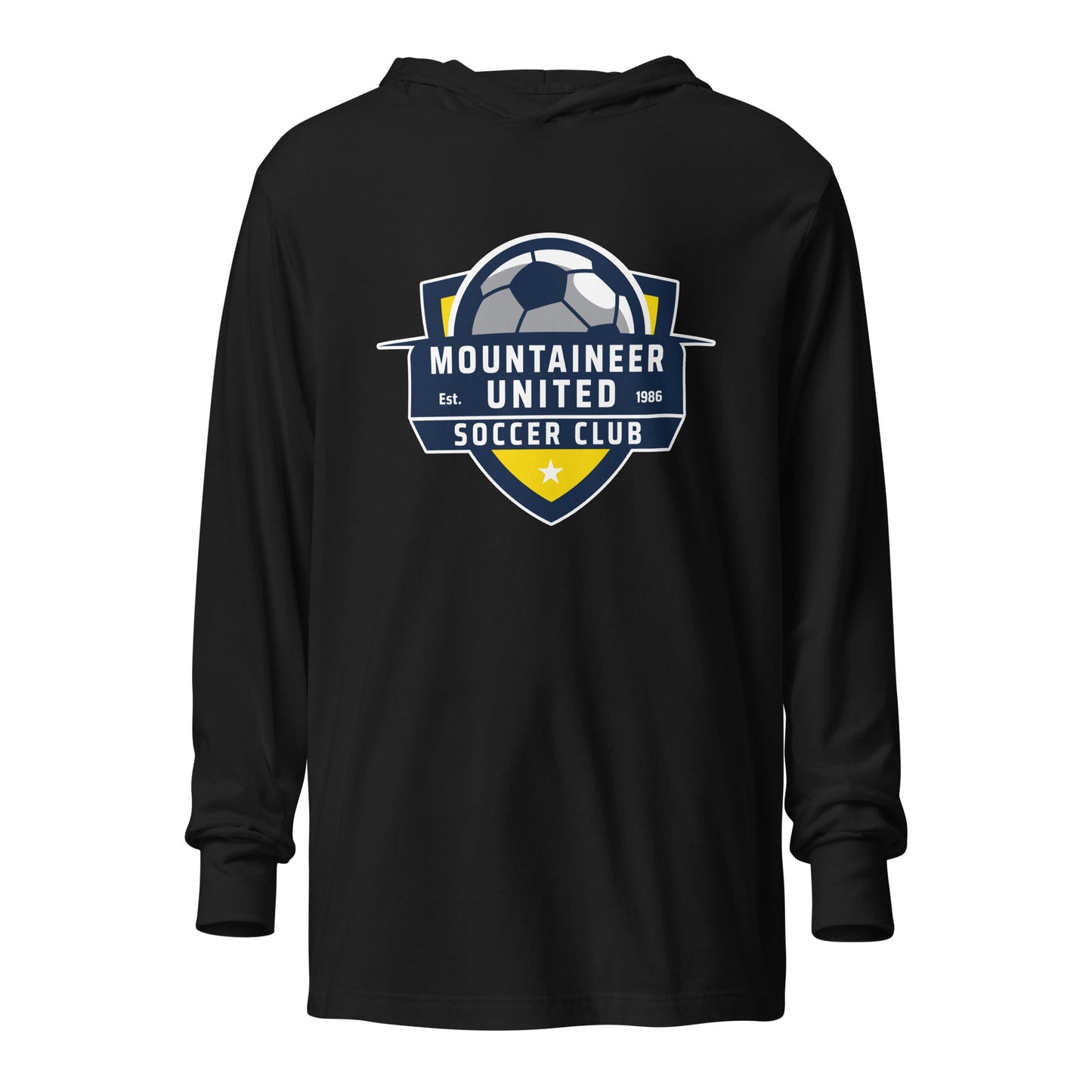 Performance | Hooded Long Sleeve T Shirt | Mountaineer United Soccer Club | Alpine Crest Logo