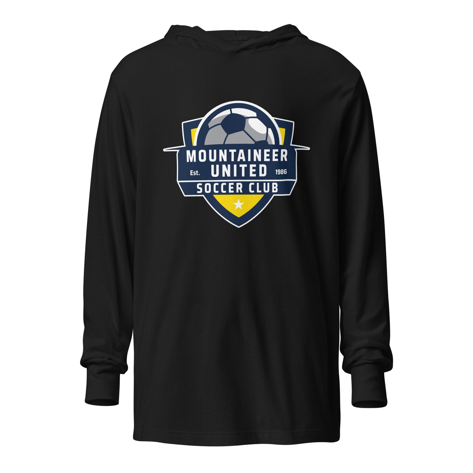 Performance | Hooded Long Sleeve T Shirt | Mountaineer United Soccer Club | Alpine Crest Logo