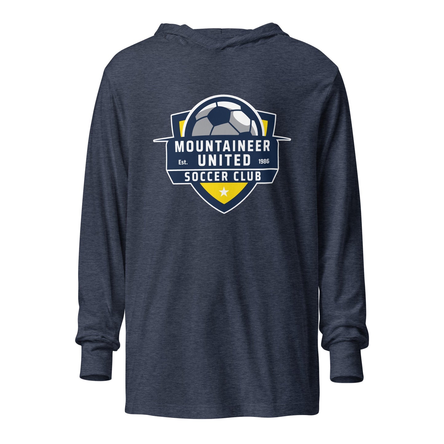 Performance | Hooded Long Sleeve T Shirt | Mountaineer United Soccer Club | Alpine Crest Logo