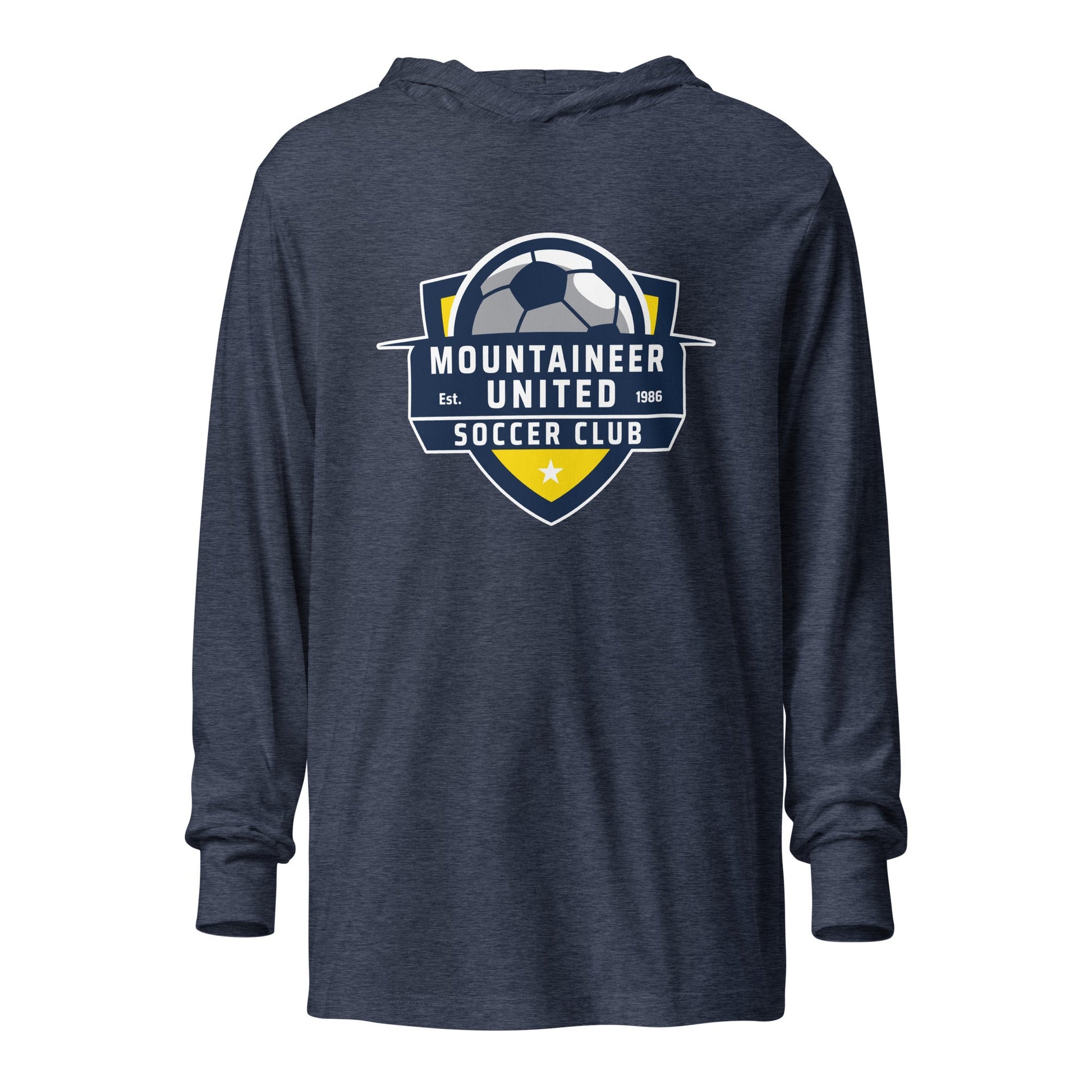 Performance | Hooded Long Sleeve T Shirt | Mountaineer United Soccer Club | Alpine Crest Logo