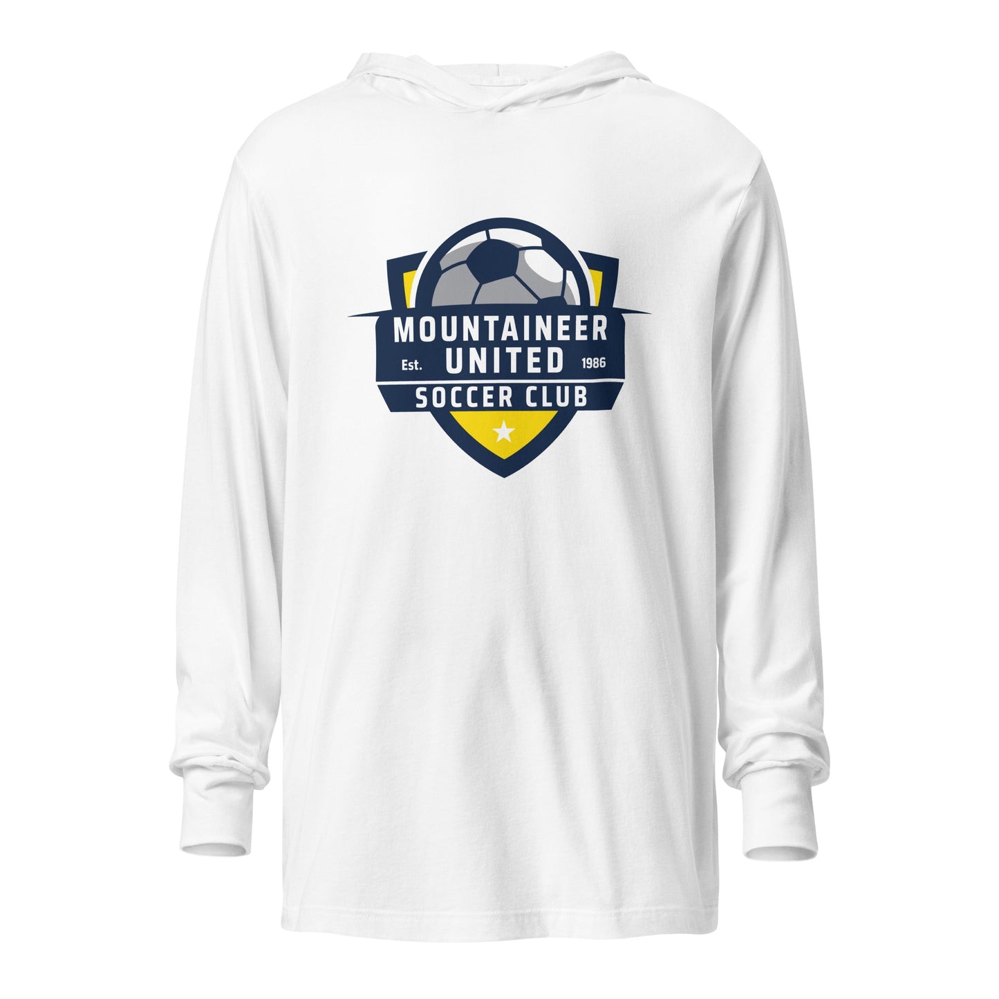 Performance | Hooded Long Sleeve T Shirt | Mountaineer United Soccer Club | Alpine Crest Logo
