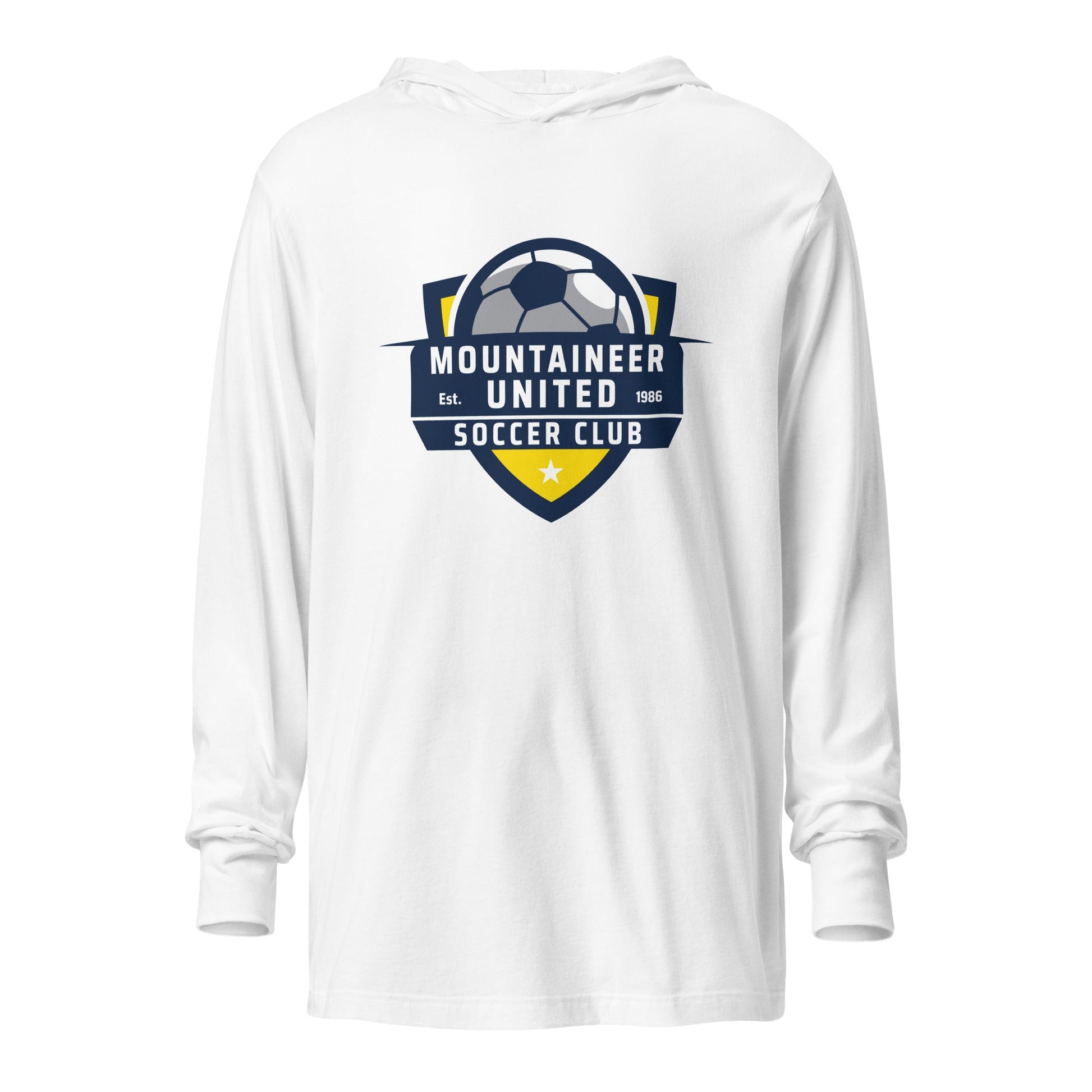 Performance | Hooded Long Sleeve T Shirt | Mountaineer United Soccer Club | Alpine Crest Logo