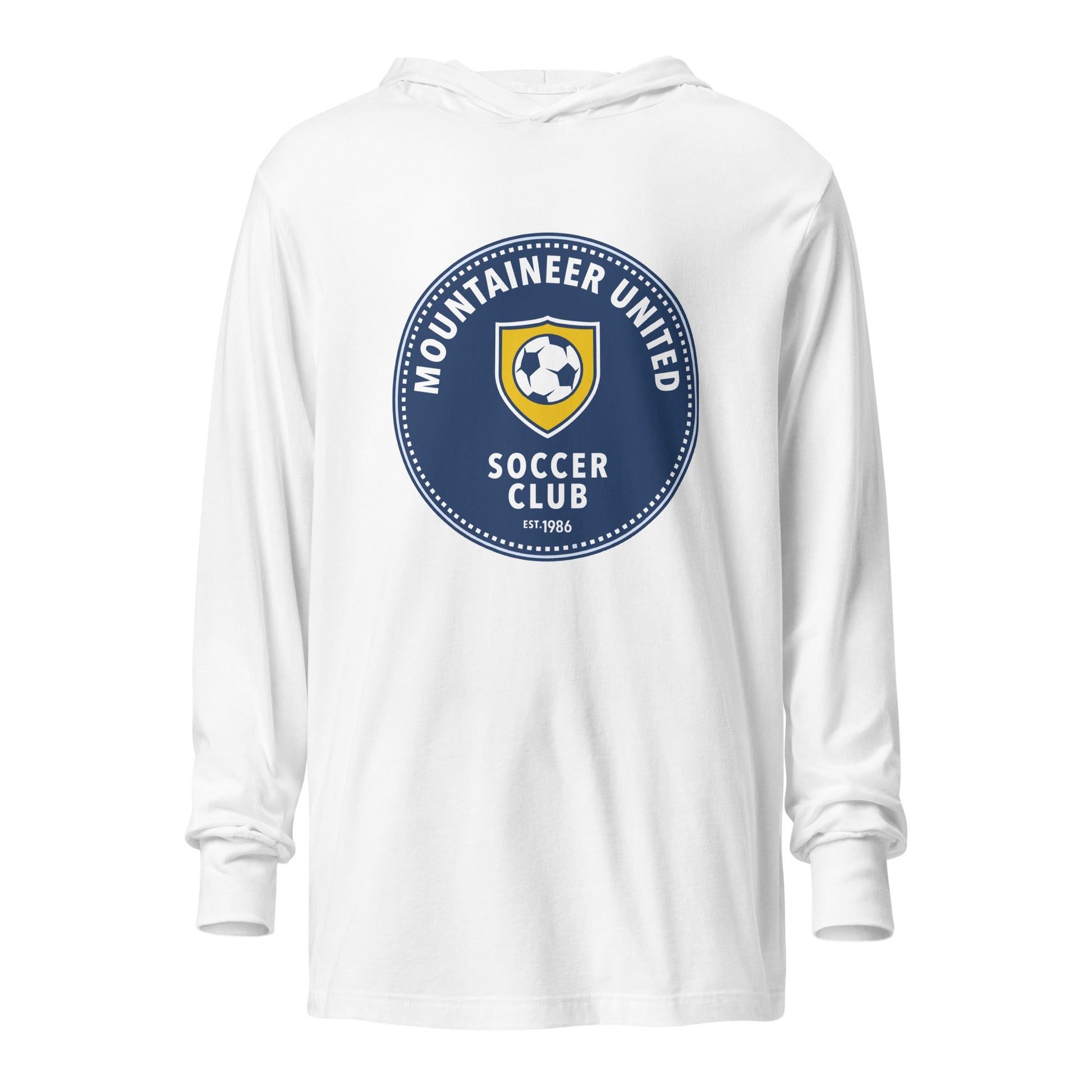 Performance | Hooded Long Sleeve T Shirt | Mountaineer United Soccer Club | Badge Logo