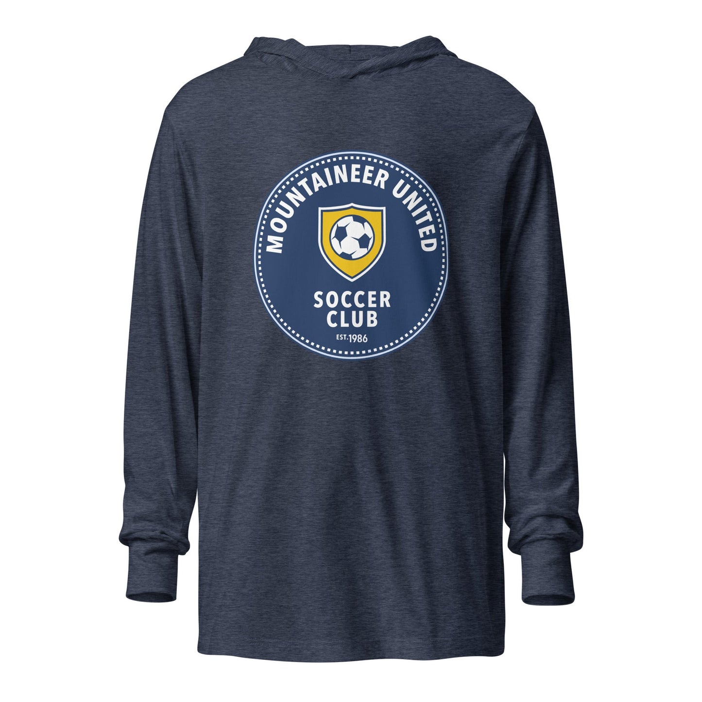 Performance | Hooded Long Sleeve T Shirt | Mountaineer United Soccer Club | Badge Logo