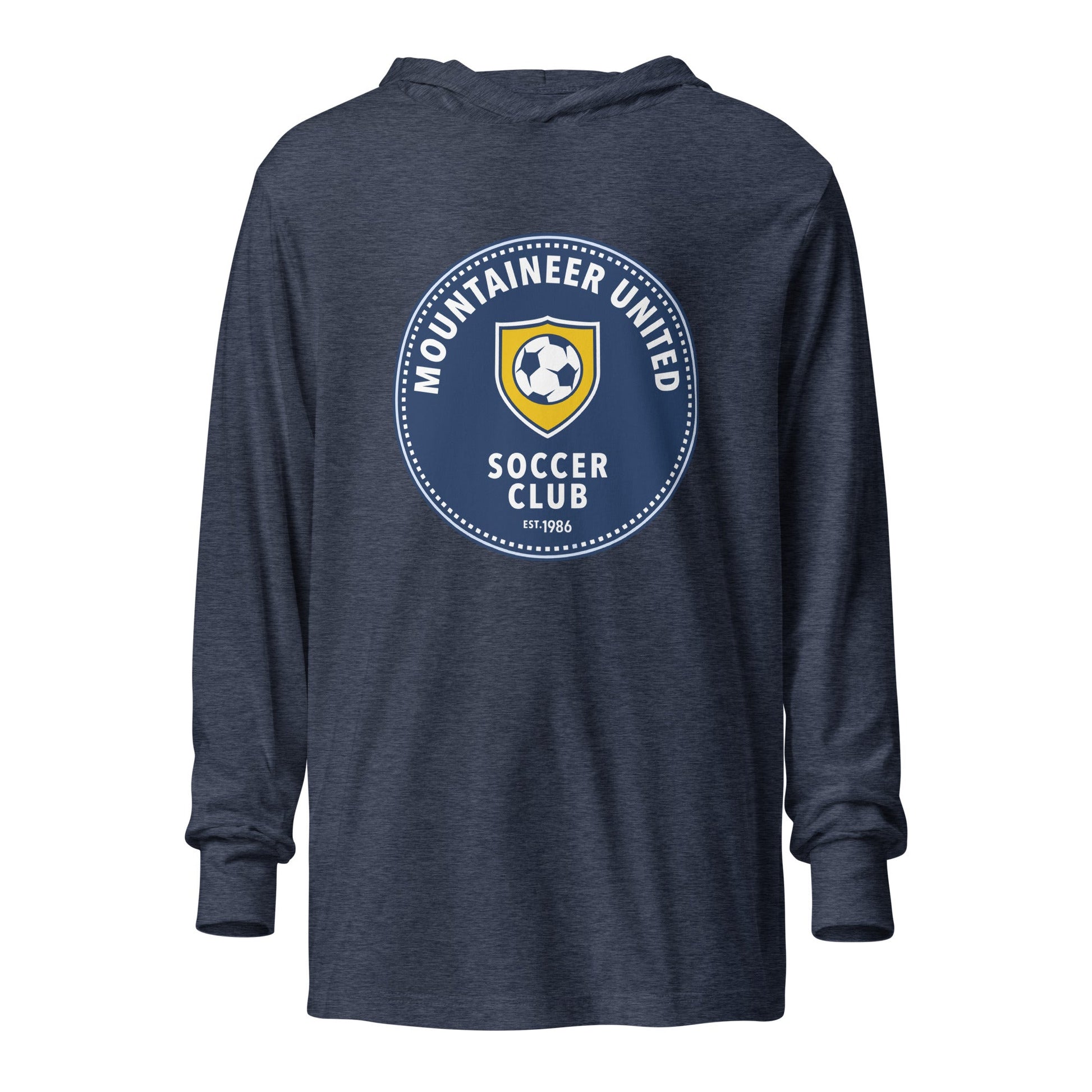 Performance | Hooded Long Sleeve T Shirt | Mountaineer United Soccer Club | Badge Logo