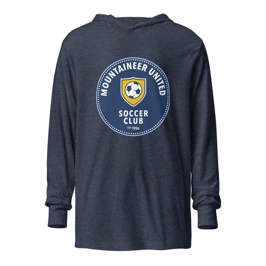 Performance | Hooded Long Sleeve T Shirt | Mountaineer United Soccer Club | Badge Logo