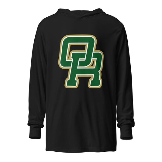 Performance | Hooded Long Sleeve T Shirt | Oakridge Flag Football | Varsity Interlock Logo
