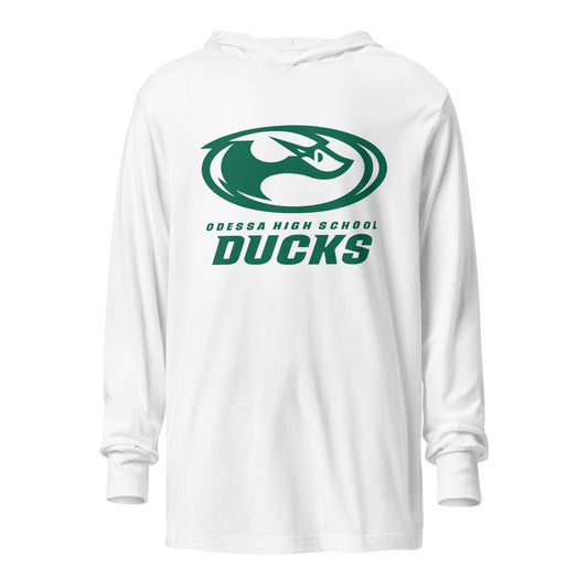 Performance | Hooded Long Sleeve T Shirt | Odessa Girls Lacrosse | Ducks Green Logo