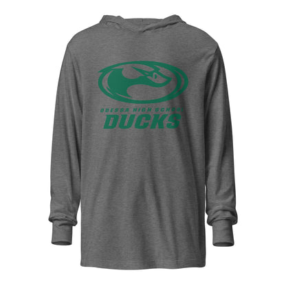 Performance | Hooded Long Sleeve T Shirt | Odessa Girls Lacrosse | Ducks Green Logo