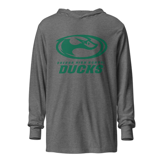 Performance | Hooded Long Sleeve T Shirt | Odessa Girls Lacrosse | Ducks Green Logo