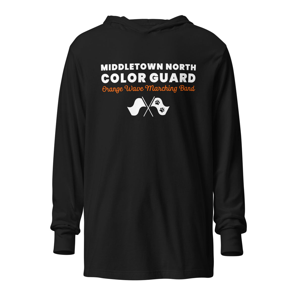 Performance | Hooded Long Sleeve T Shirt | Orange Wave Marching Band | Modern Script Logo