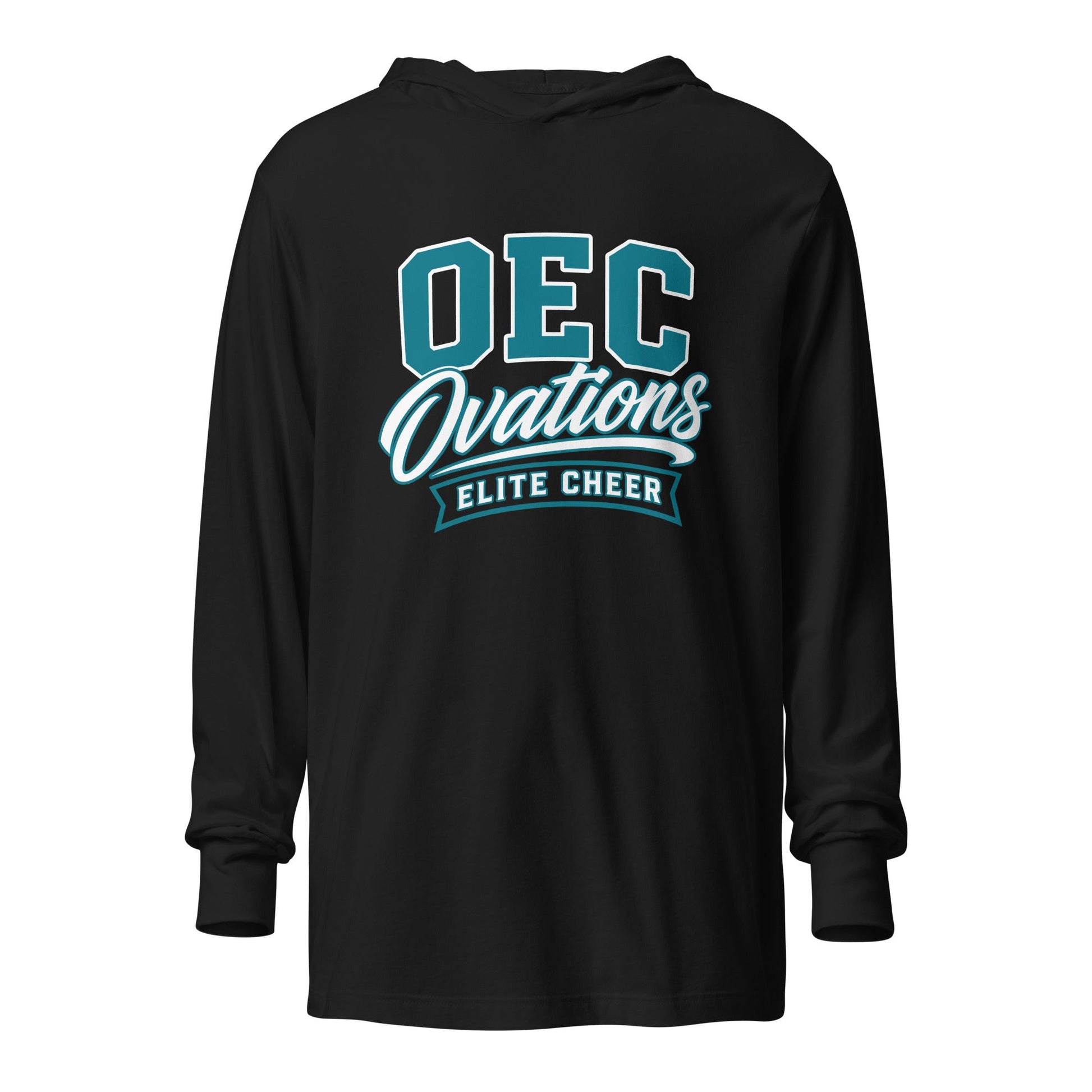 Performance | Hooded Long Sleeve T Shirt | Ovations Elite Cheer | Emblem Logo