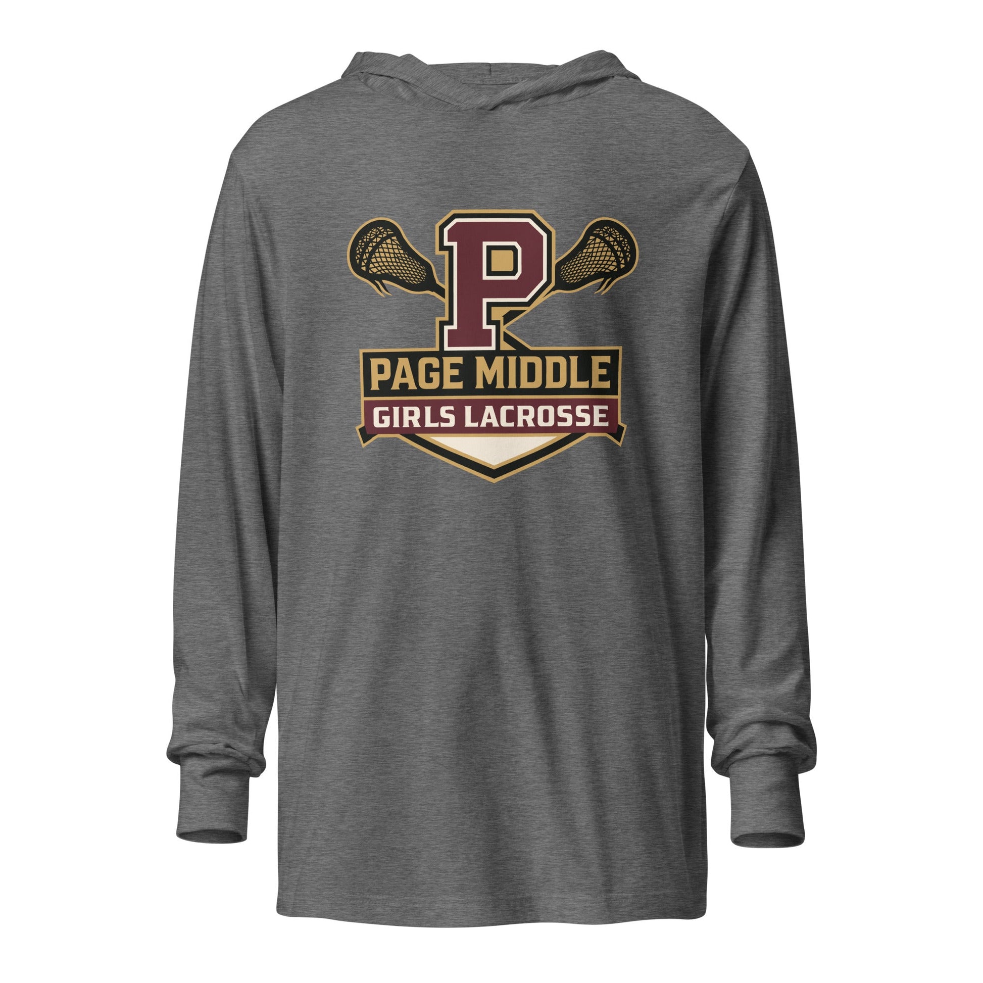 Performance | Hooded Long Sleeve T Shirt | Page Middle Girls Lacrosse | Block P Logo