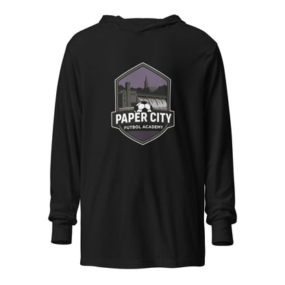 Performance | Hooded Long Sleeve T Shirt | Paper City Futbol Academy | Vanguard Shield Logo