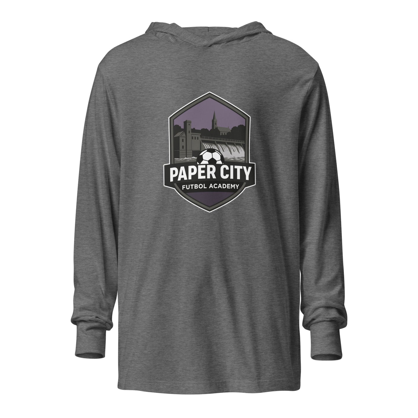 Performance | Hooded Long Sleeve T Shirt | Paper City Futbol Academy | Vanguard Shield Logo