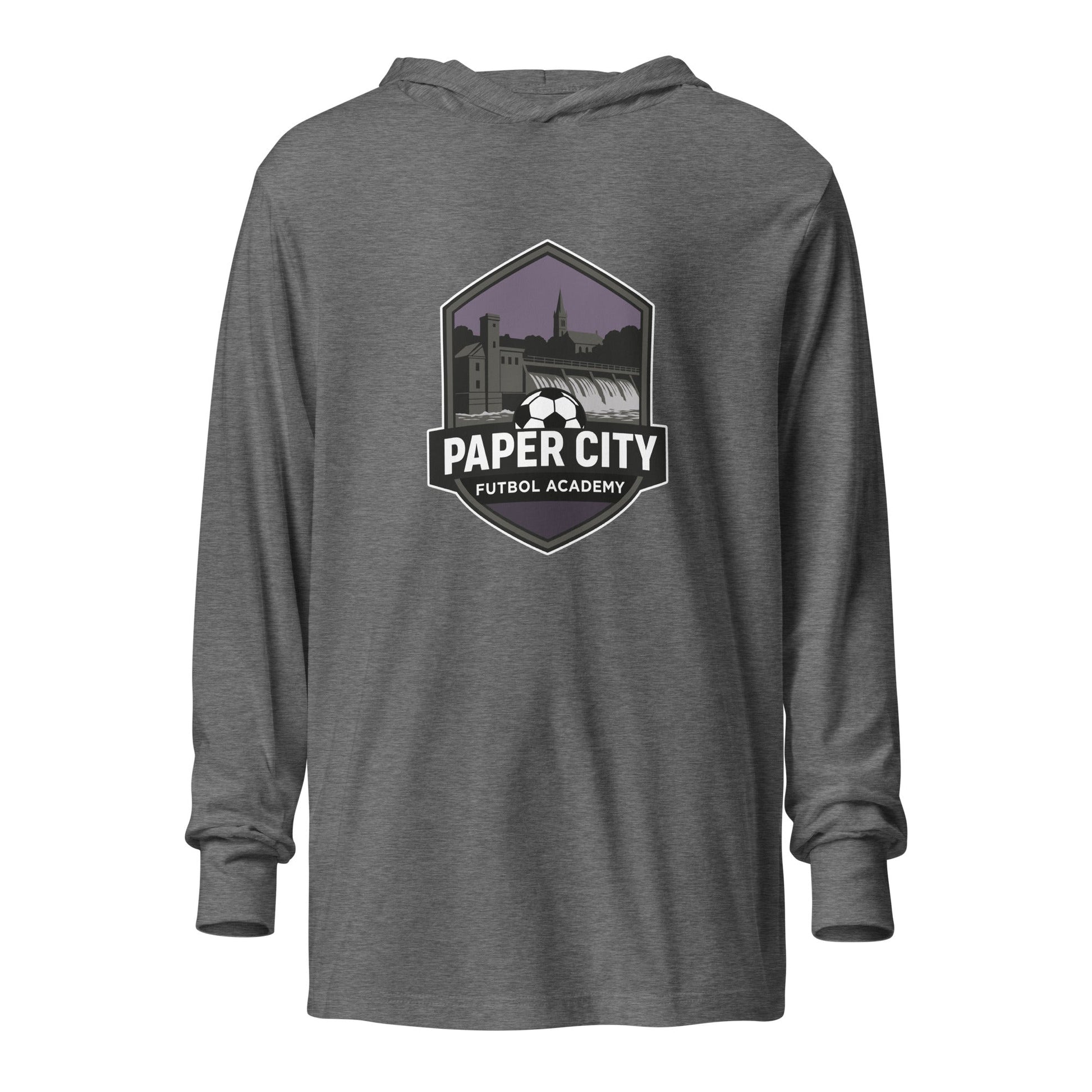 Performance | Hooded Long Sleeve T Shirt | Paper City Futbol Academy | Vanguard Shield Logo