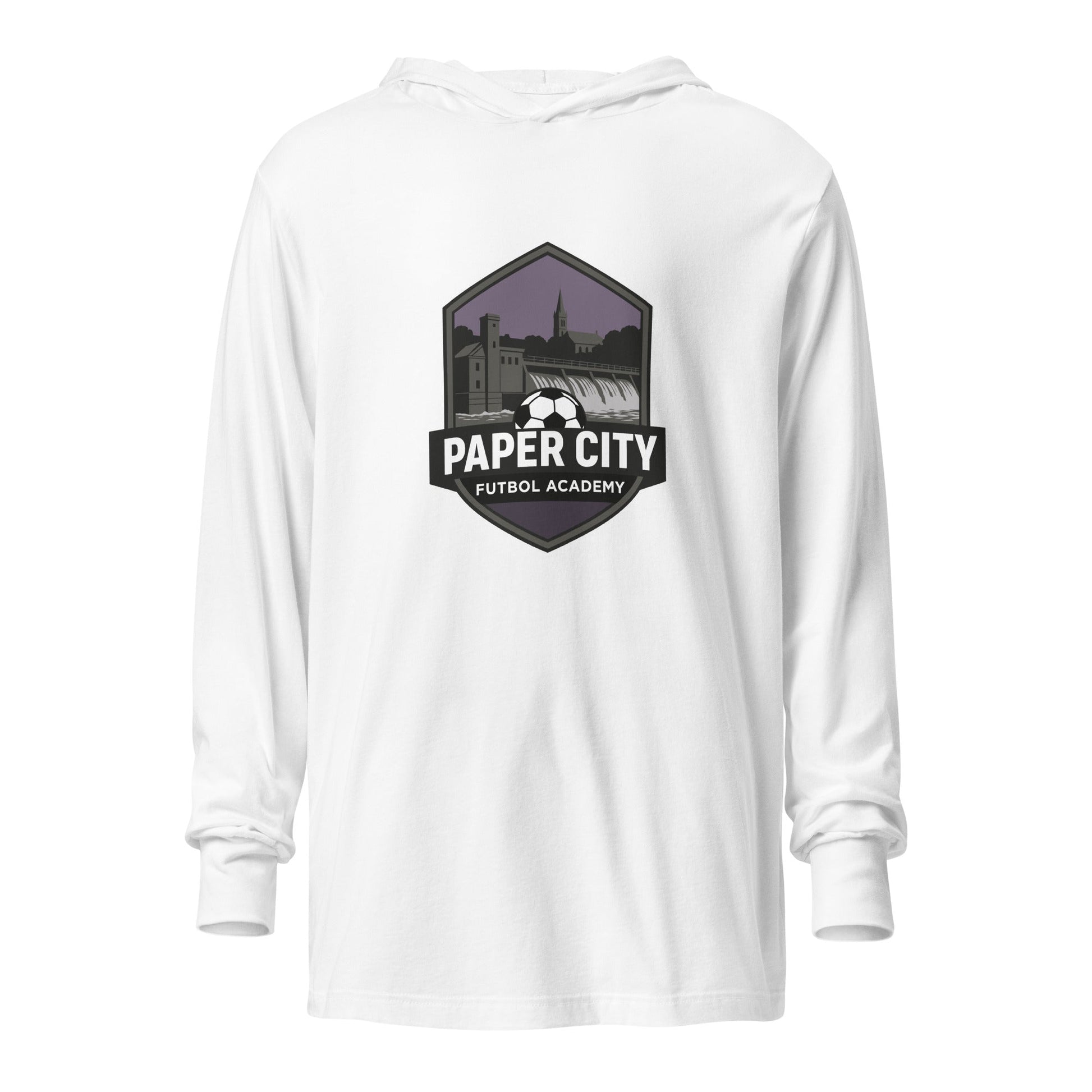 Performance | Hooded Long Sleeve T Shirt | Paper City Futbol Academy | Vanguard Shield Logo