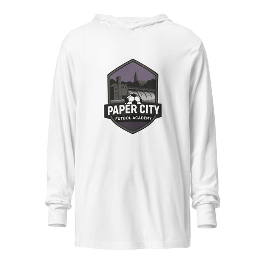 Performance | Hooded Long Sleeve T Shirt | Paper City Futbol Academy | Vanguard Shield Logo