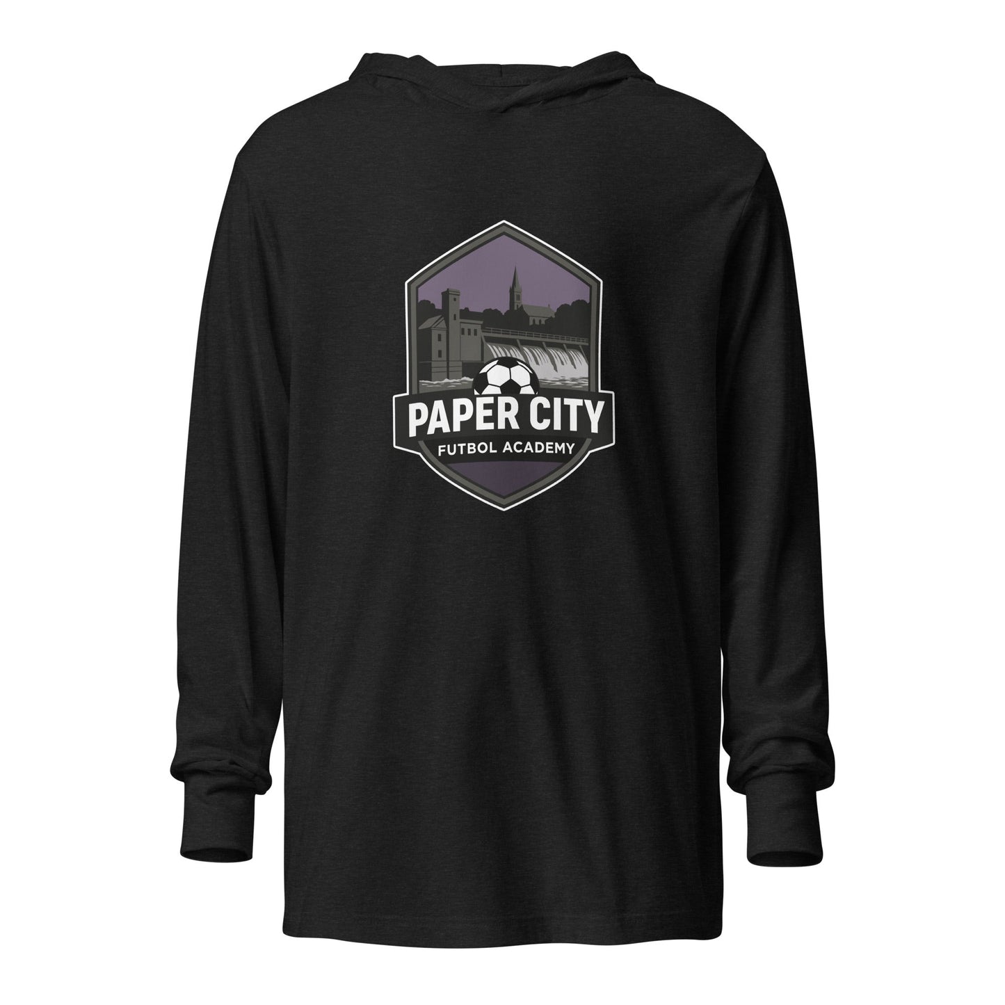 Performance | Hooded Long Sleeve T Shirt | Paper City Futbol Academy | Vanguard Shield Logo
