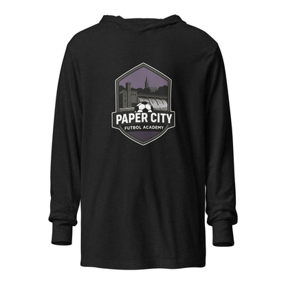 Performance | Hooded Long Sleeve T Shirt | Paper City Futbol Academy | Vanguard Shield Logo