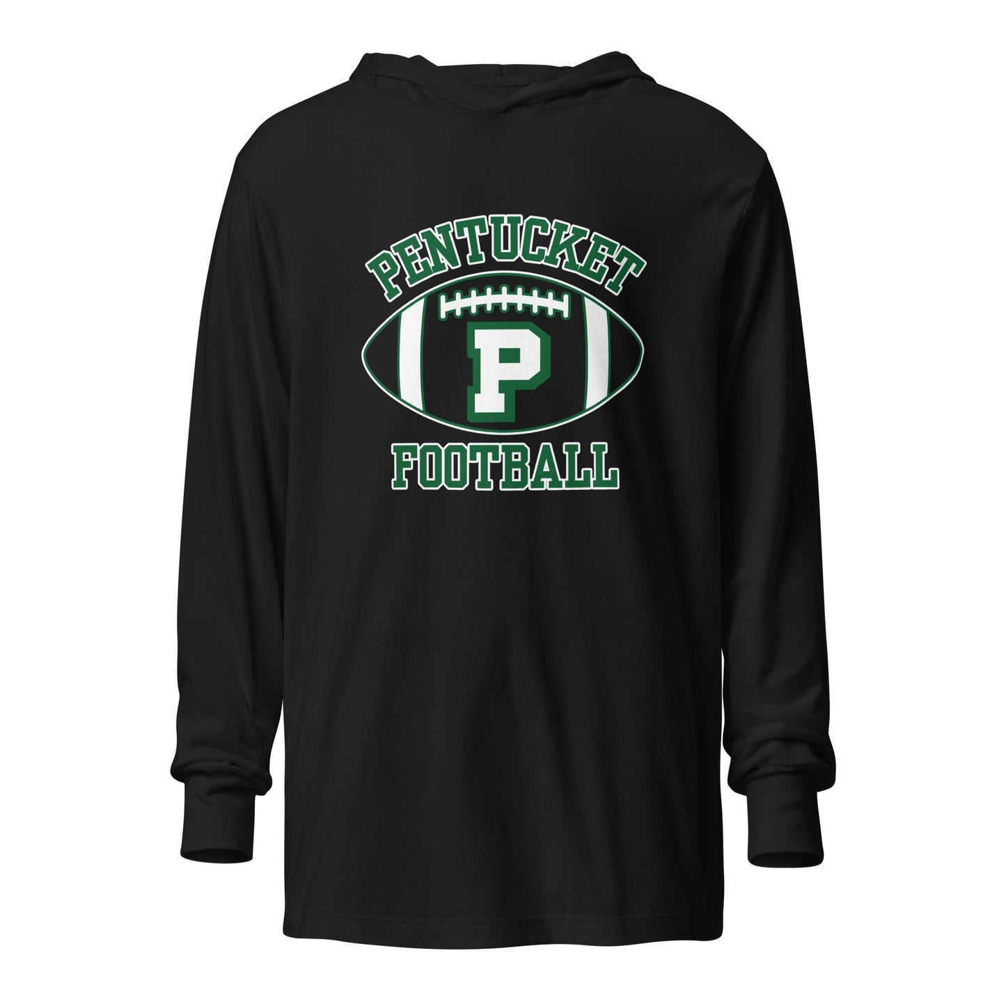 Performance | Hooded Long Sleeve T Shirt | Pentucket Youth Football and Cheer | Varsity Badge Logo