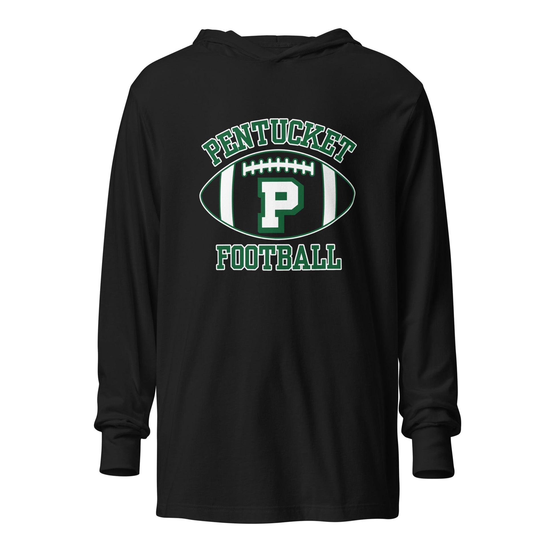 Performance | Hooded Long Sleeve T Shirt | Pentucket Youth Football and Cheer | Varsity Badge Logo