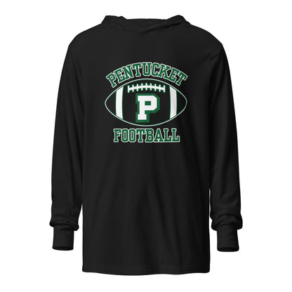 Performance | Hooded Long Sleeve T Shirt | Pentucket Youth Football and Cheer | Varsity Badge Logo