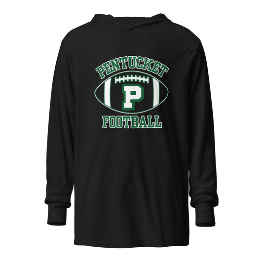 Performance | Hooded Long Sleeve T Shirt | Pentucket Youth Football and Cheer | Varsity Badge Logo