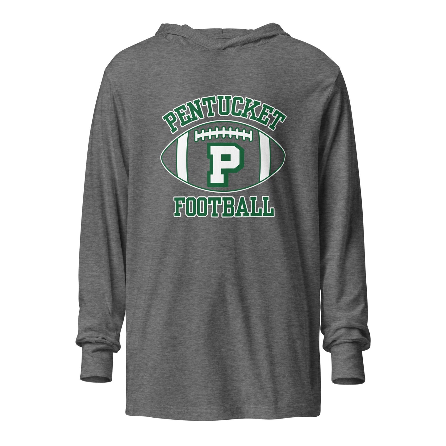 Performance | Hooded Long Sleeve T Shirt | Pentucket Youth Football and Cheer | Varsity Badge Logo