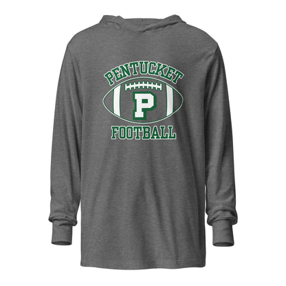 Performance | Hooded Long Sleeve T Shirt | Pentucket Youth Football and Cheer | Varsity Badge Logo