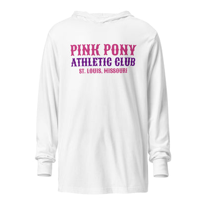 Performance | Hooded Long Sleeve T Shirt | Pink Pony Athletic Club | Athletic Wordmark Logo