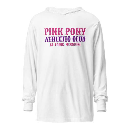 Performance | Hooded Long Sleeve T Shirt | Pink Pony Athletic Club | Athletic Wordmark Logo