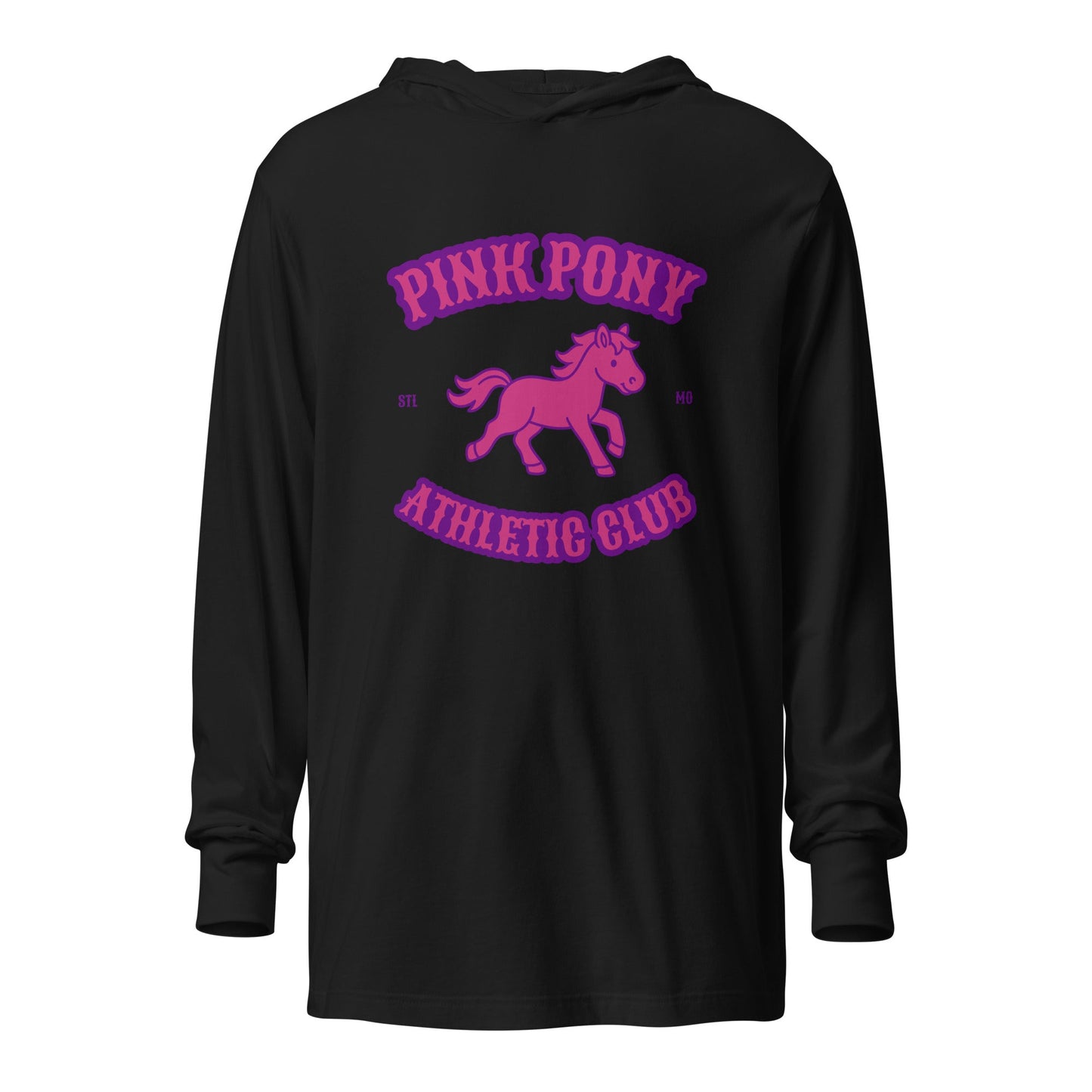 Performance | Hooded Long Sleeve T Shirt | Pink Pony Athletic Club | Crest Logo
