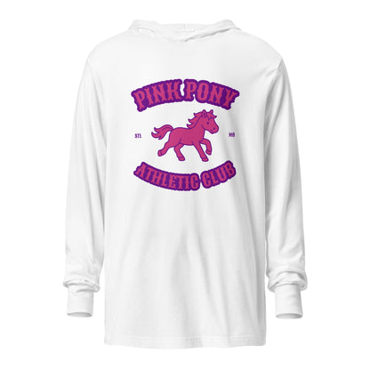Performance | Hooded Long Sleeve T Shirt | Pink Pony Athletic Club | Crest Logo