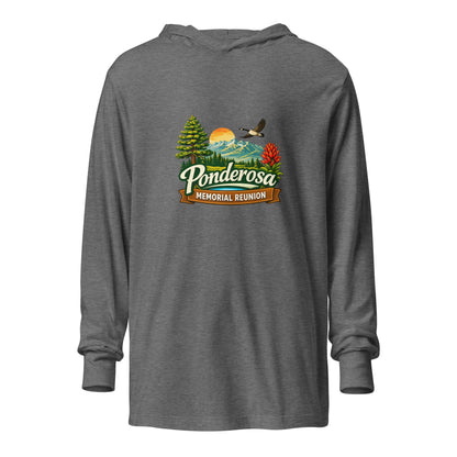Performance | Hooded Long Sleeve T Shirt | Ponderosa Reunion | Painted Mountain Crest Logo