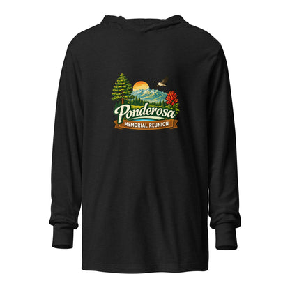 Performance | Hooded Long Sleeve T Shirt | Ponderosa Reunion | Painted Mountain Crest Logo
