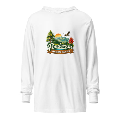 Performance | Hooded Long Sleeve T Shirt | Ponderosa Reunion | Painted Mountain Crest Logo