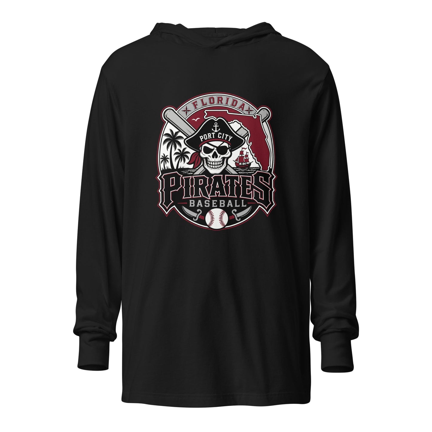 Performance | Hooded Long Sleeve T Shirt | Port City Pirates | Emblem Logo