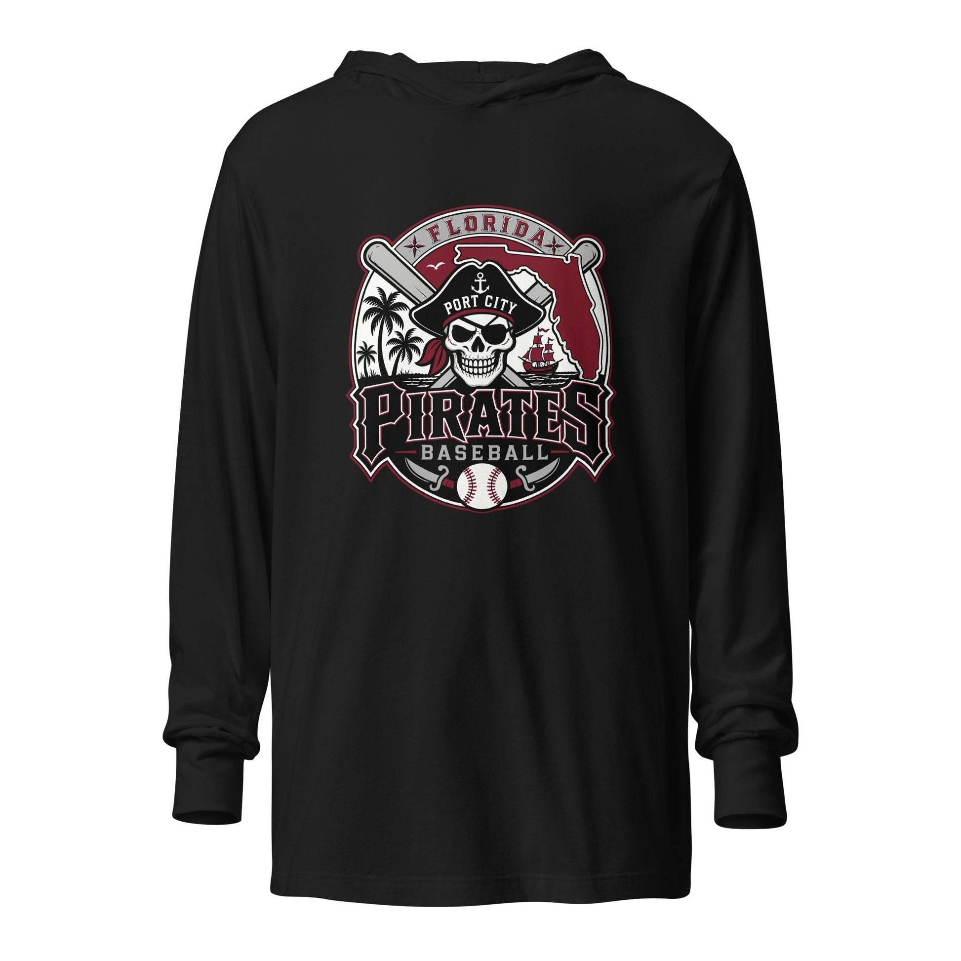 Performance | Hooded Long Sleeve T Shirt | Port City Pirates | Emblem Logo