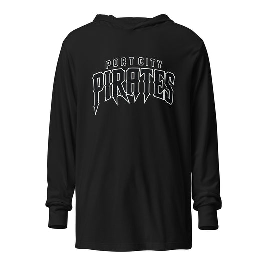 Performance | Hooded Long Sleeve T Shirt | Port City Pirates | Script Logo