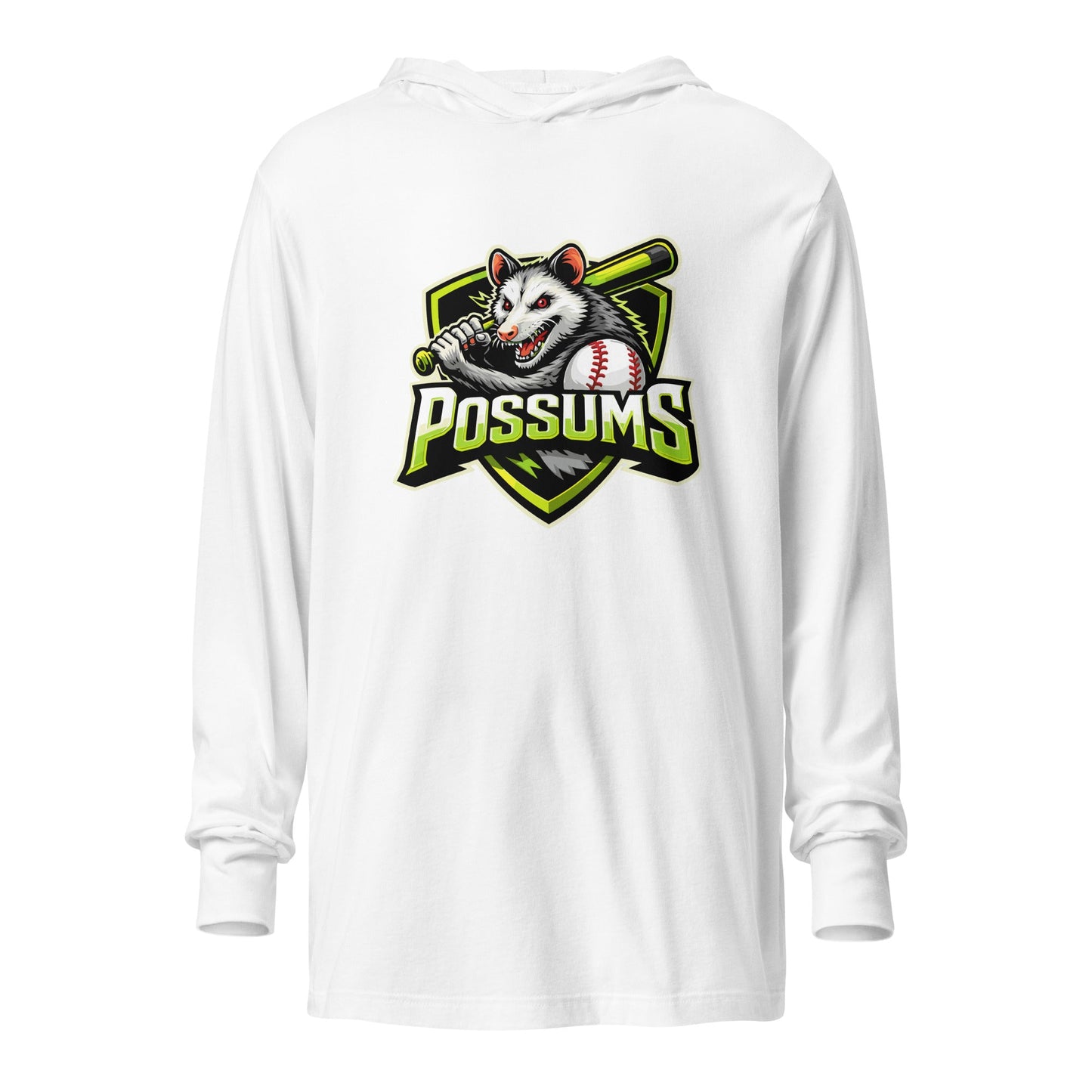 Performance | Hooded Long Sleeve T Shirt | Possums | Mascot Logo