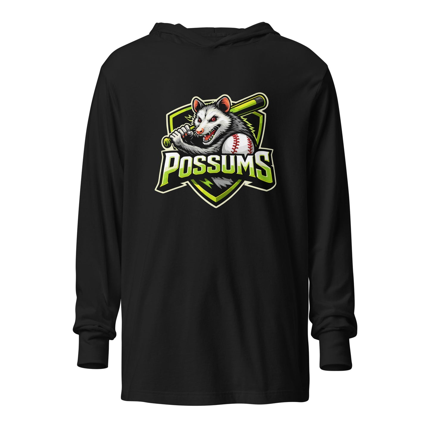 Performance | Hooded Long Sleeve T Shirt | Possums | Mascot Logo