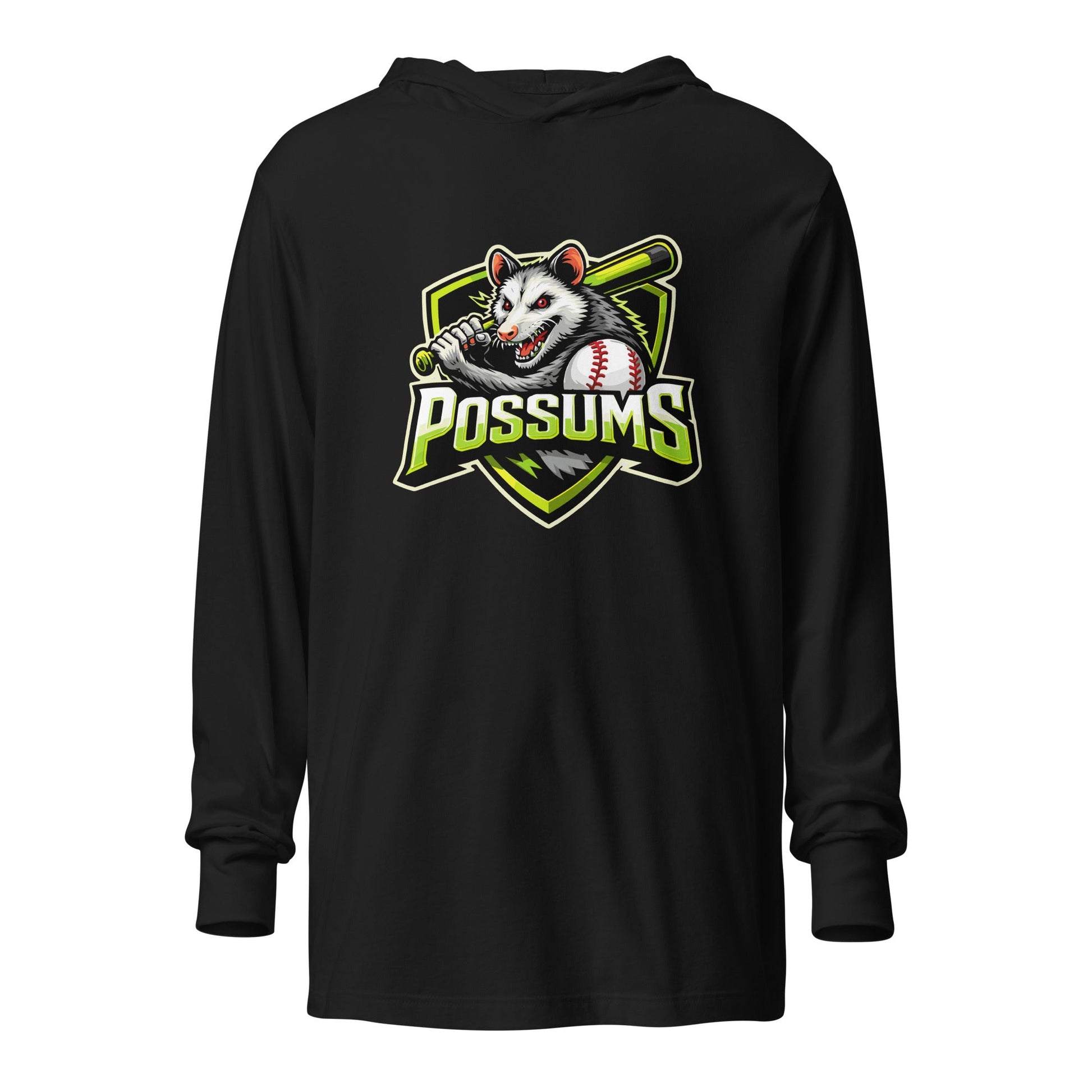 Performance | Hooded Long Sleeve T Shirt | Possums | Mascot Logo