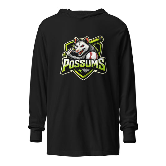 Performance | Hooded Long Sleeve T Shirt | Possums | Mascot Logo