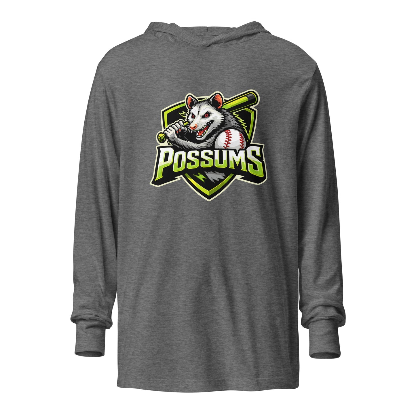 Performance | Hooded Long Sleeve T Shirt | Possums | Mascot Logo