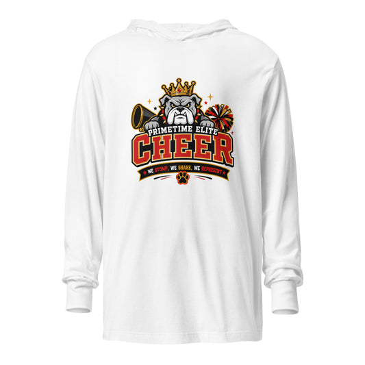 Performance | Hooded Long Sleeve T Shirt | PTE Bulldog Cheer | Crest Logo