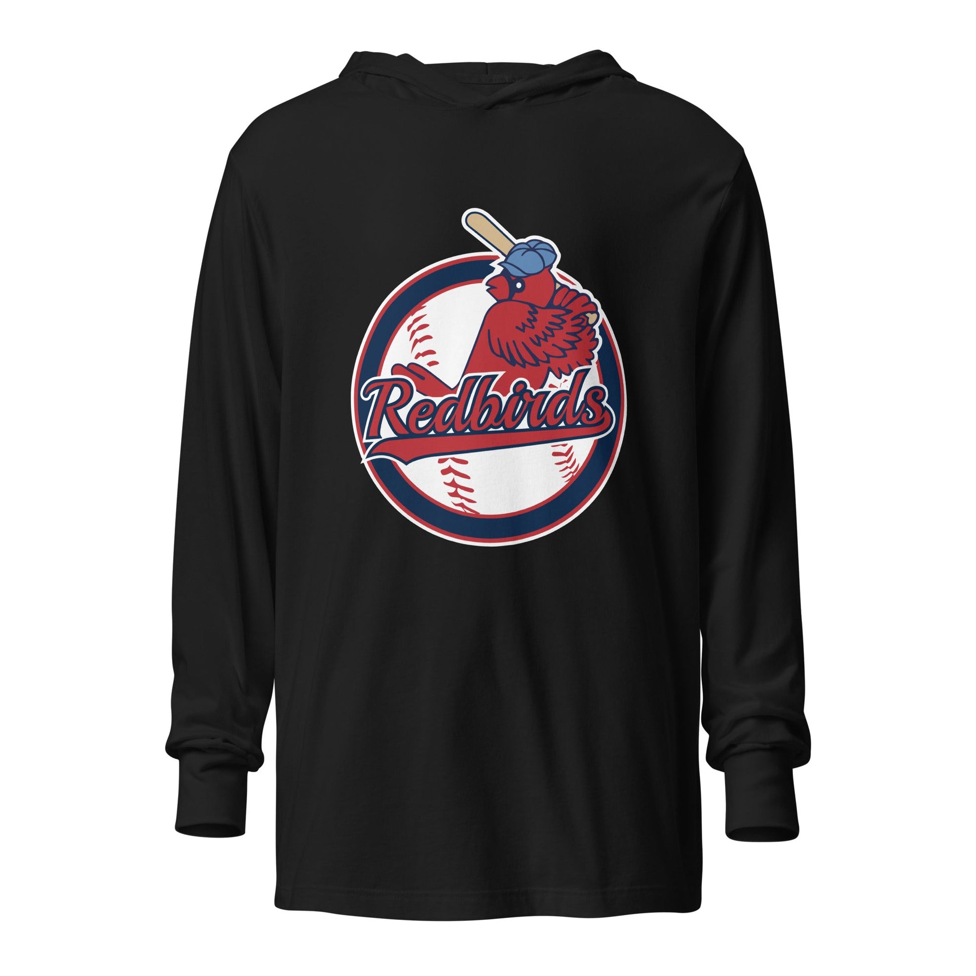 Performance | Hooded Long Sleeve T Shirt | Redbirds | Vintage Badge Logo